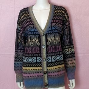 Paris Hues Patterned Multicolor V Neck Cardigan Sweater size XL